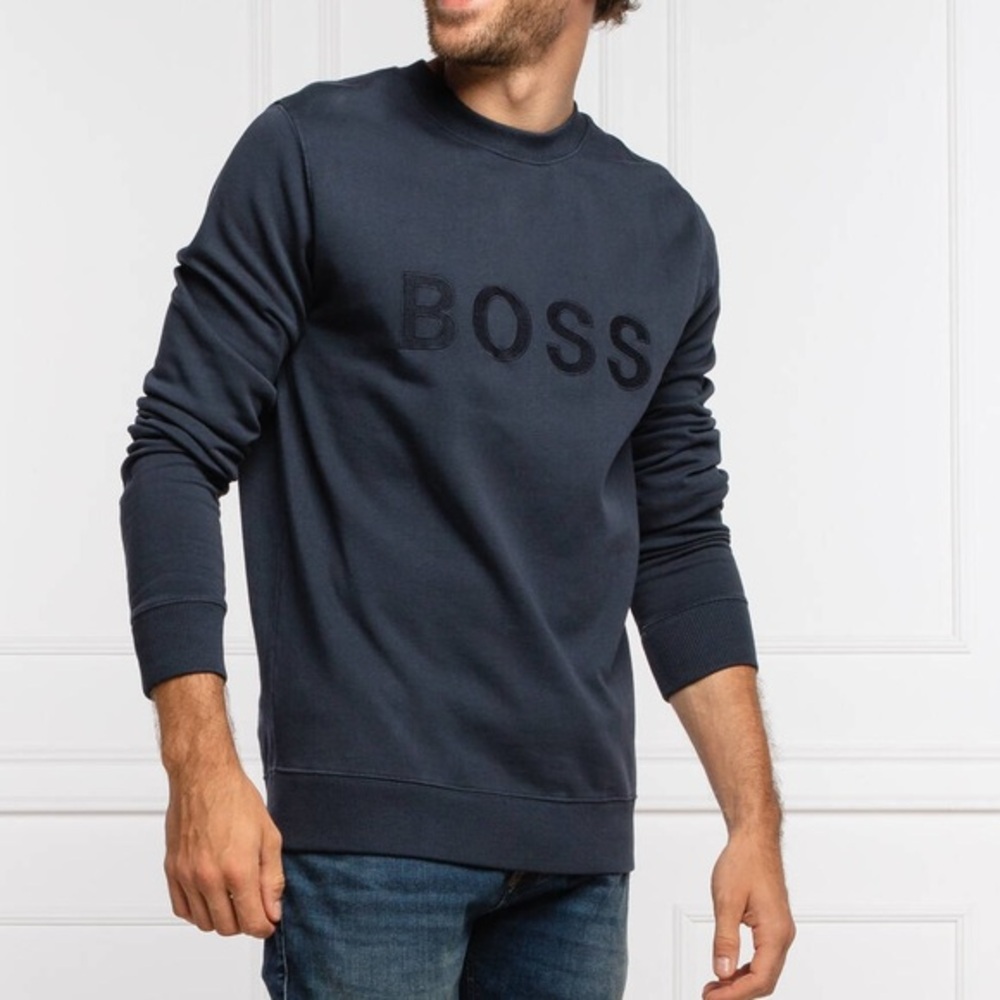 BOSS HUGO BOSS Navy Blue Welogo Embroidered Sweatshirt